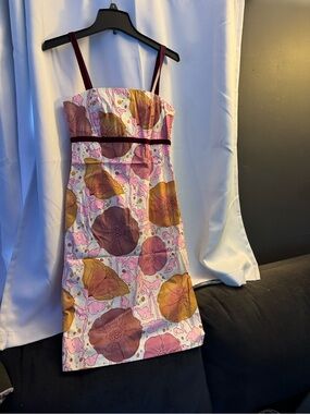 Women’s Pink Floral Sundress with Burgundy Straps